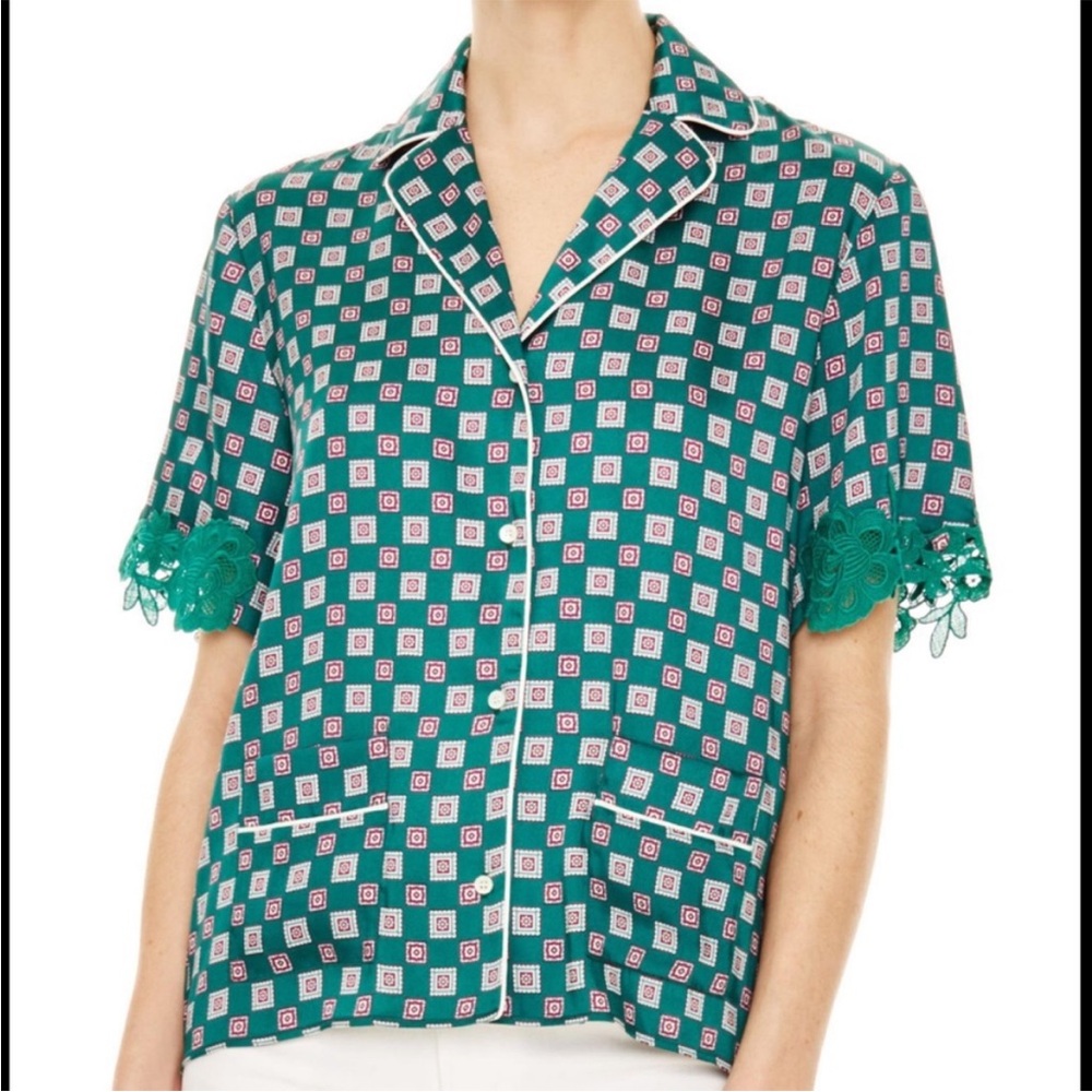 Sandro Satin Printed Collared Button Down - image 1